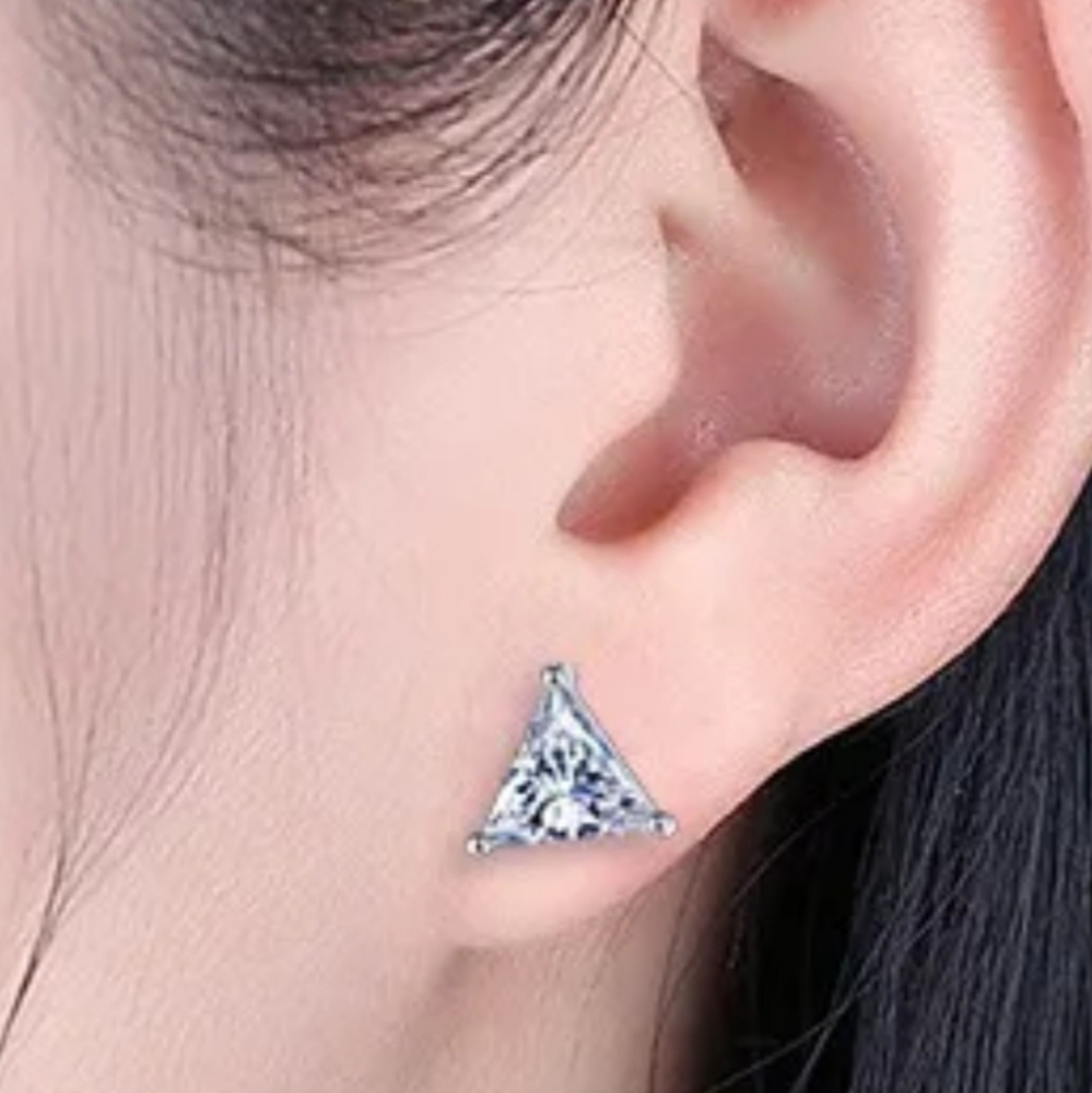 Triangle Diamond Earrings | 925 Sterling Silver - Picture 9 of 10